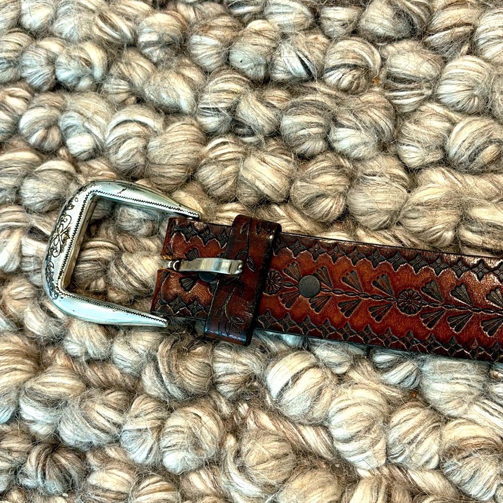 Brighton Embossed Leather & Silver Belt